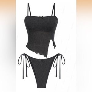 Glitter Sparkly Asymmetrical Slit
Bowknot Decor Tie Side Tankini Set XL/303-6